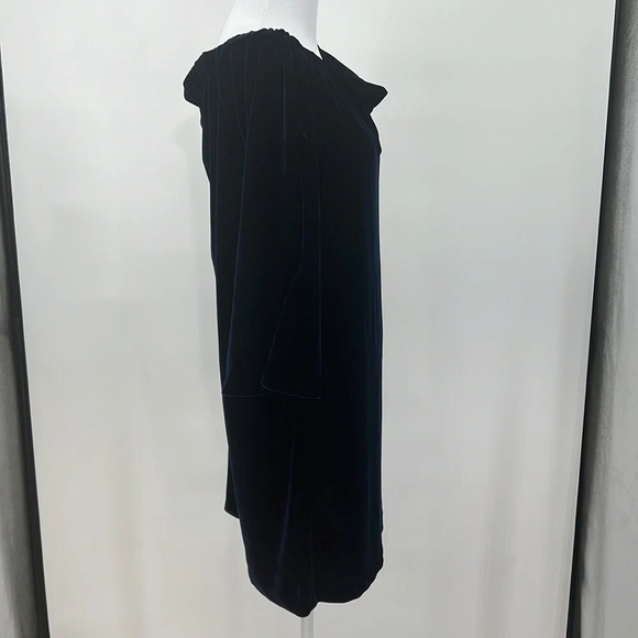 Donna Morgan Dress Womens 8 Navy Velvet 3/4 Sleeve Cowl Neck Velour Off Shoulder - Picture 5 of 11